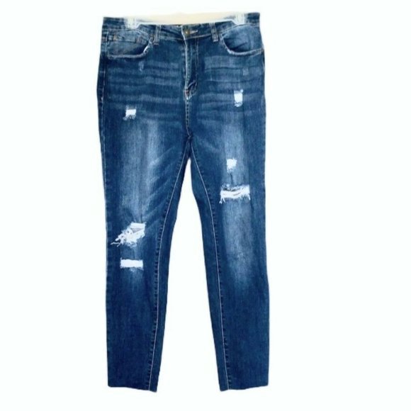 Wax Jeans Size 13 Distressed Skinny Blue Denim Pants Frayed Release hem Womens - Picture 3 of 12